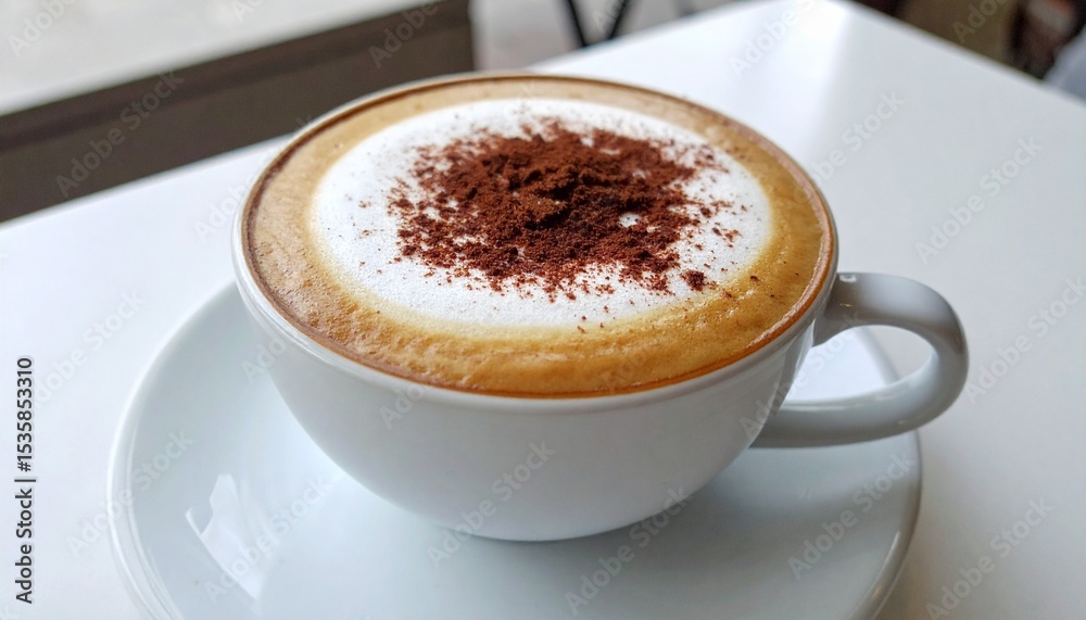 Obraz premium Cappuccino – A mix of espresso, steamed milk, and milk foam, often topped with cocoa powder.