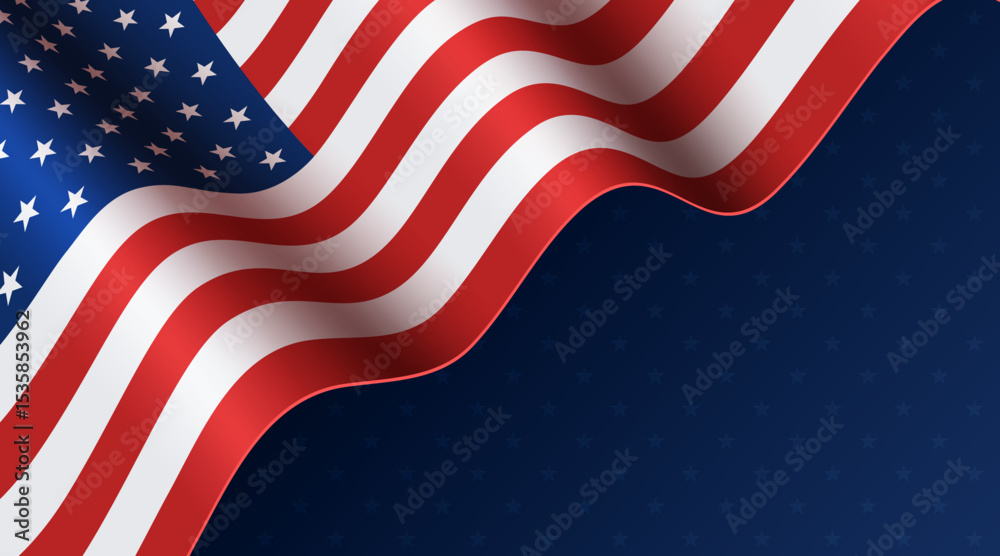 Fototapeta premium American flag on blue background wtih stars. Empty space for your text. 4th of July, Independence Day background.