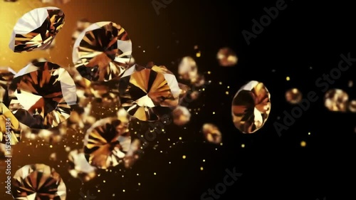 Floating golden diamonds sparkling in dramatic light, close-up