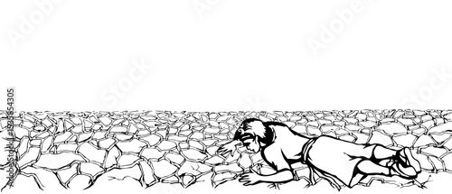 An exhausted person lies on the ground. Vector drawing