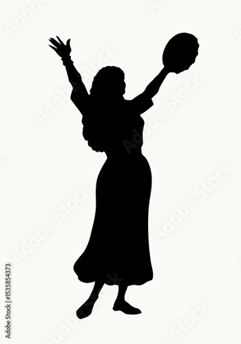 Dancing woman with a tambourine. Vector drawing