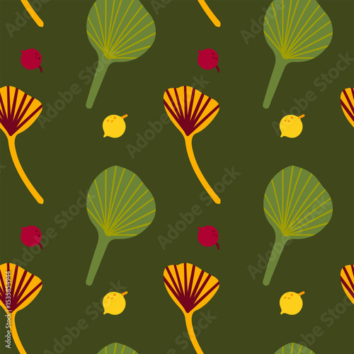 Seamless pattern of autumn leaves from different trees, ash, birch, oak, maple, chestnut. Flat vector style