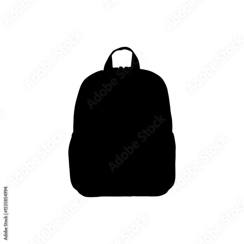 Silhouette illustration of a backpack with a top handle and shoulder straps on a white background