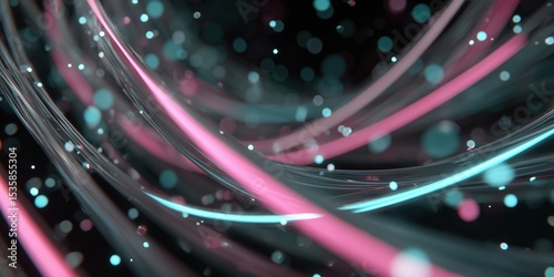 Neon Torus Shape, Pink and Blue Intersecting Lights, 3D Design