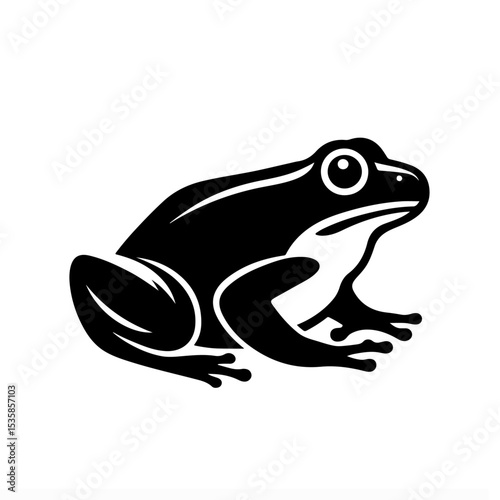 Frog Silhouette Icon—Black Vector Amphibian Sitting with Spread Legs and Prominent Eyes on White Background