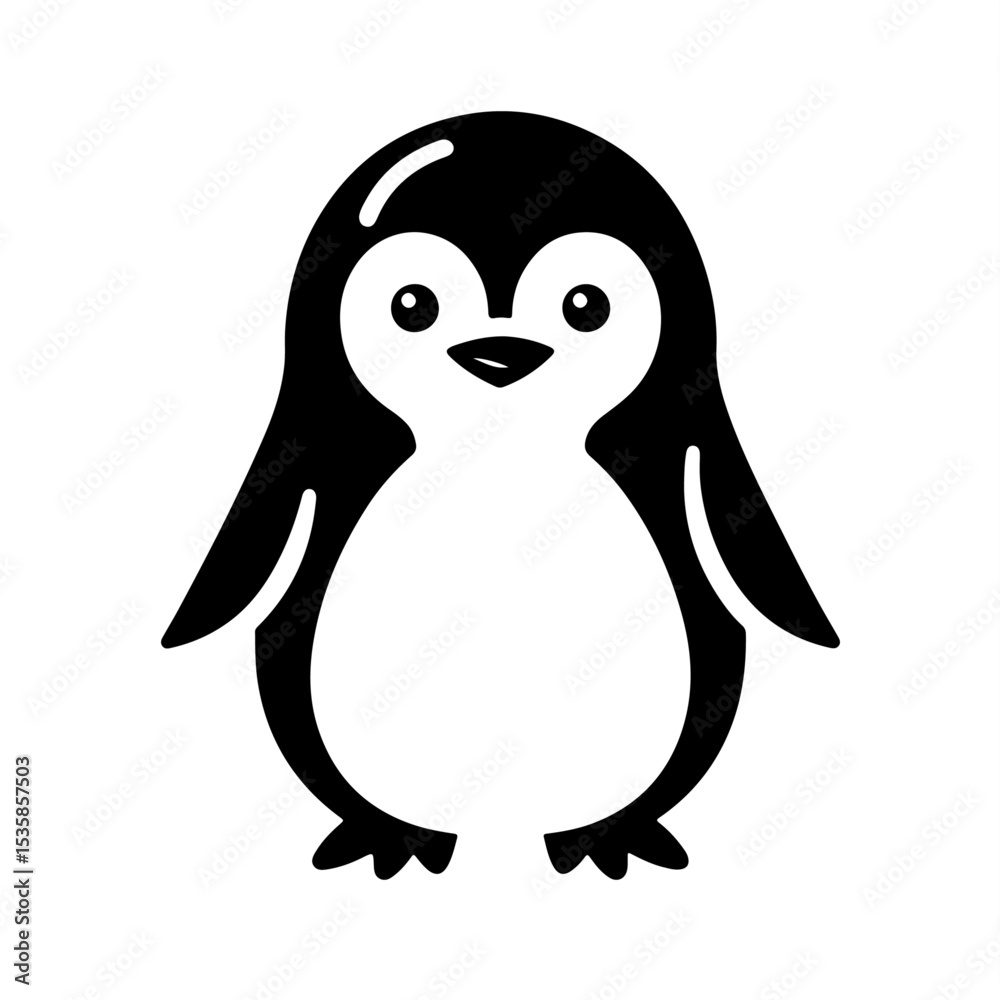 Fototapeta premium Penguin Silhouette—Black Vector Birds on White Background