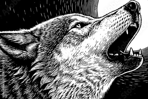 howling wolf with fur detail and intense eyes black and white sketch vector best for tattoo