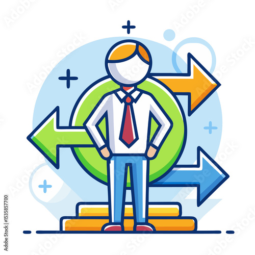 Person showing right direction with arrow (decisive leader)