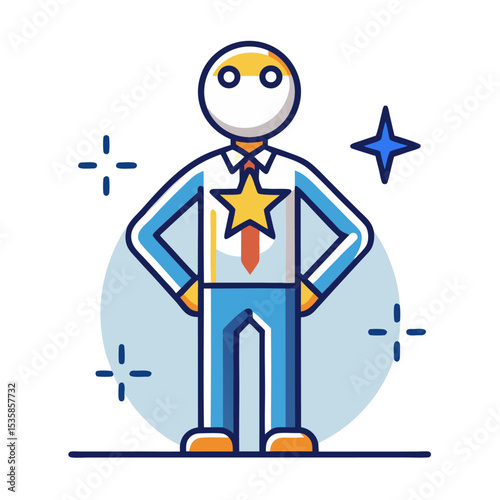 Person with star on chest standing tall (inspirational leader)