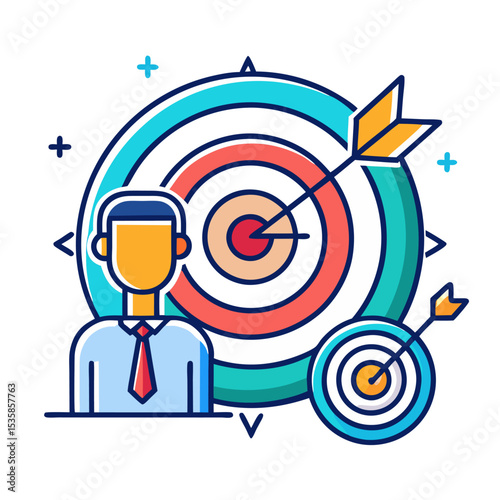 Target with arrow and person inside (goal-oriented leadership)