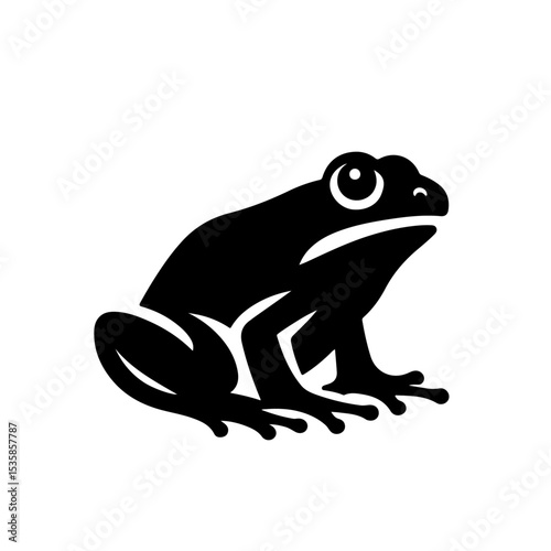 Frog Silhouette Icon – Black Vector Amphibian Sitting with Spread Legs and Prominent Eyes on White Background