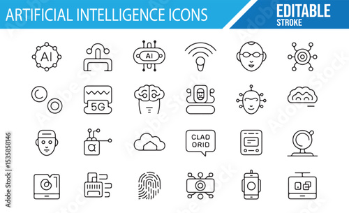 Modern Artificial Intelligence Icons for AI, Robotics, and Data