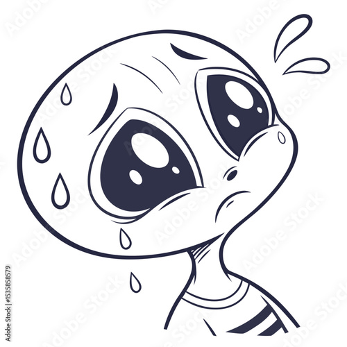 Distressed Alien Cartoon Character with Large Eyes