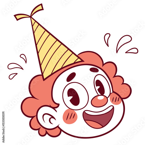 Funny Clown Character with Party Hat and Happy Expression