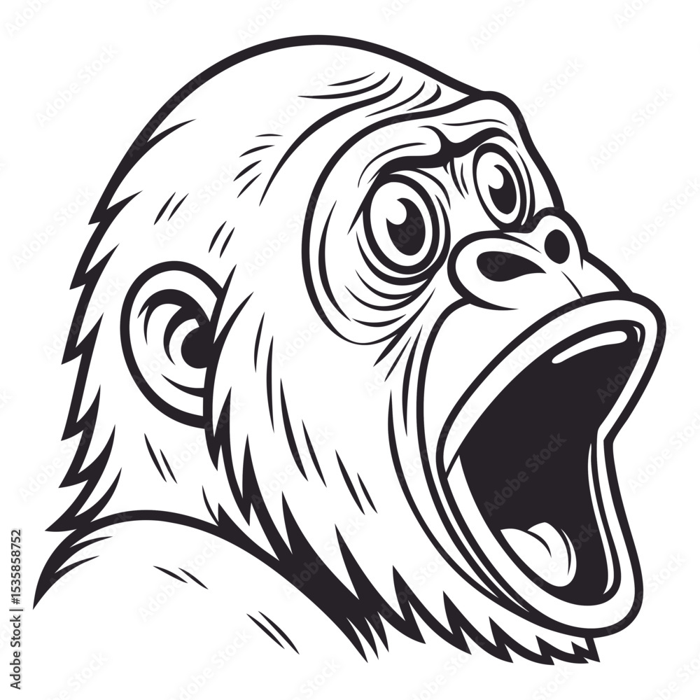 Fototapeta premium A Gorilla Expressing Fear and Concern in a Line Drawing