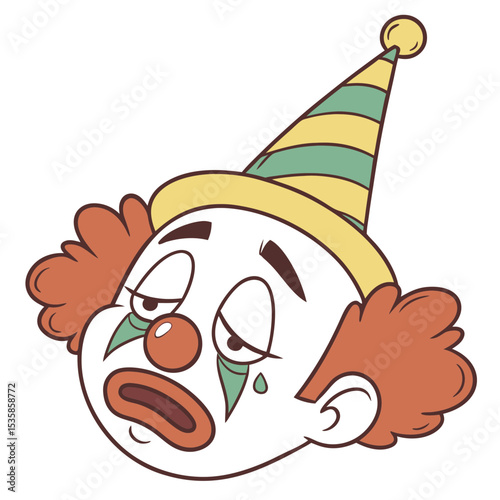 Sad Clown Face with Red Hair and Green Tear