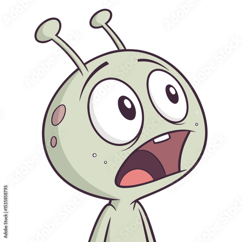 Surprised Alien Head Illustration With Wide Eyes and Open Mouth