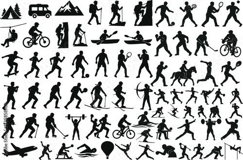 Adventure and Sports Silhouettes Extreme Outdoor Activities Vector Collection
