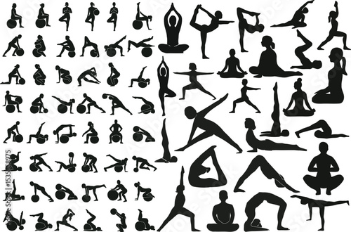 Yoga Silhouette Vector Collection Meditation, Wellness, and Fitness Poses
