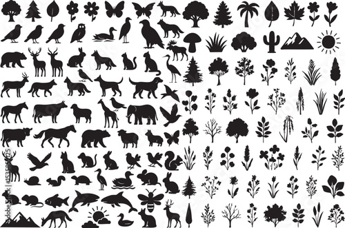 Plant and Animal Silhouettes Nature Wildlife Vector Illustration Collection
