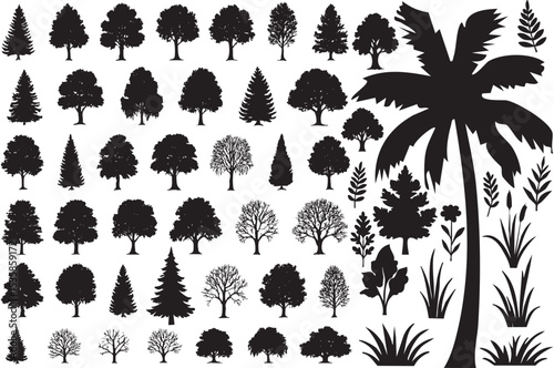 Silhouette of Different Tree Types Forest Nature Vector Collection