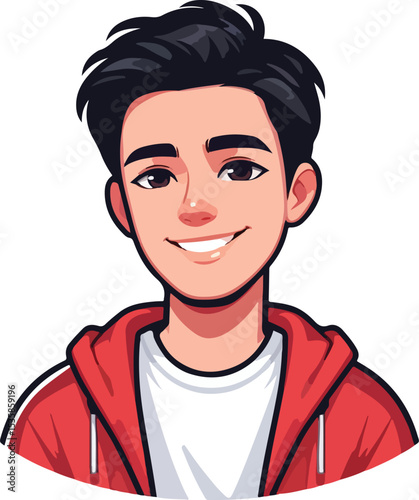 Smiling Asian Young Man Cartoon Illustration