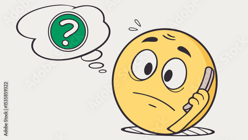 Vector emoji confused emoji with question mark on phone call vector illustration graphic design for social media posts