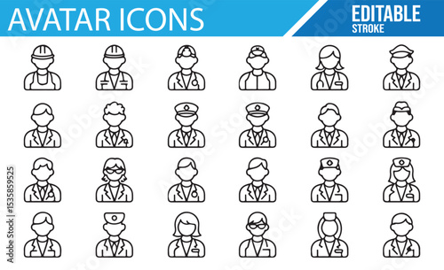 Set of Editable Job Icons in Minimalist Design for Digital Use
