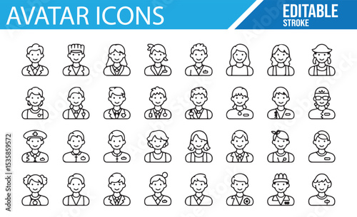 Clean Line Avatar Icons Representing Different Occupations