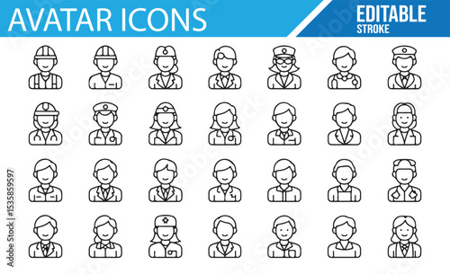 Profession Avatar Icons with Editable Stroke for Web and App Design