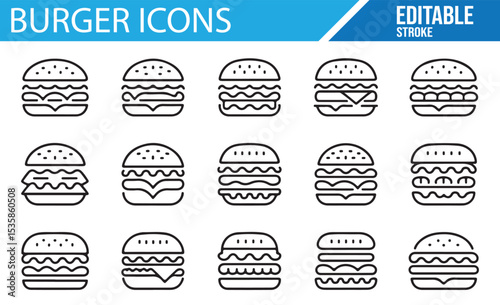 Minimal Line Burger Icons for Culinary Graphic Design