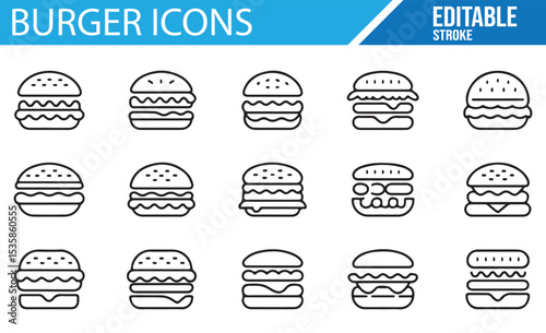 Fast Food Icons: Minimalist Burger Set for Graphic Projects