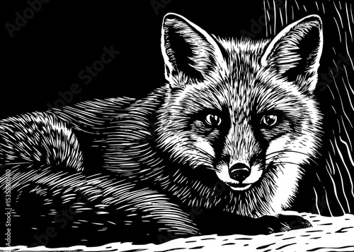 portrait of a red fox with alert eyes and sharp features black and white sketch vector best for tattoo