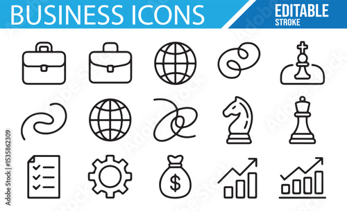 Business Icons Set for Finance, Management, and Growth