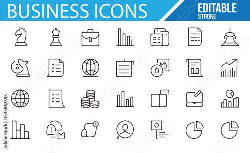 Business Strategy and Finance Icon Set in Editable Stroke