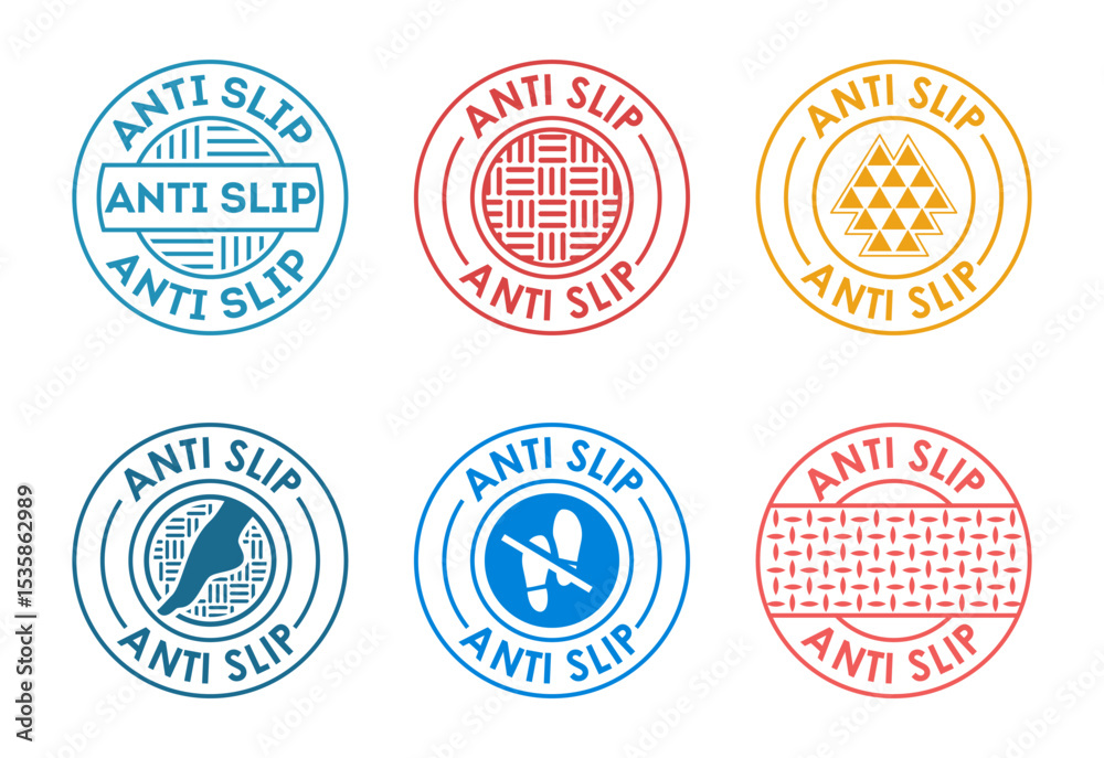Obraz premium Anti slip icon set design. Non slip safety icon, Slip prevention sign