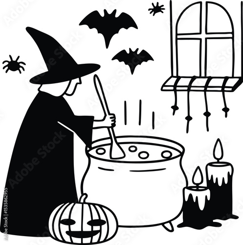 illustration of a witch with broom