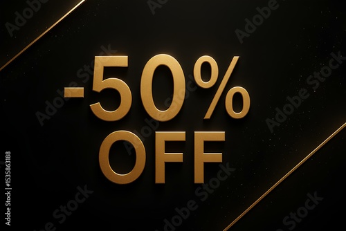 Black Friday inspired banner, bold text 50 OFF, black background with gold accents, dramatic lighting, luxury discount theme