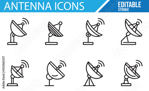 Editable Antenna Icons Set in Line Art Style