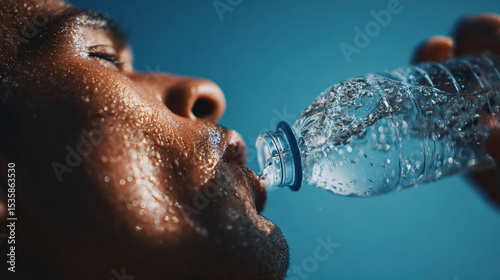 A man is drinking water from a bottle