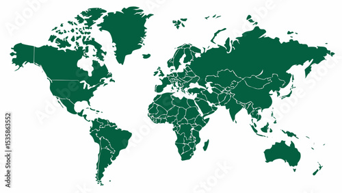 map of the world in green isolated on white background.