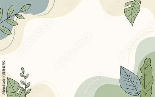 Elegant Botanical Frame: Soft Green & Beige Background Biophilic vector background