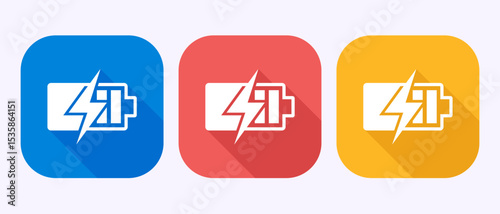 Battery icon design illustration, Battery charging sign and symbol in shadow button design