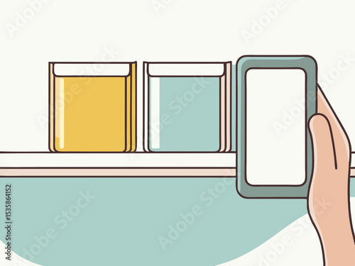 Smartphone scanning books on a shelf, for online shopping apps, with copy space