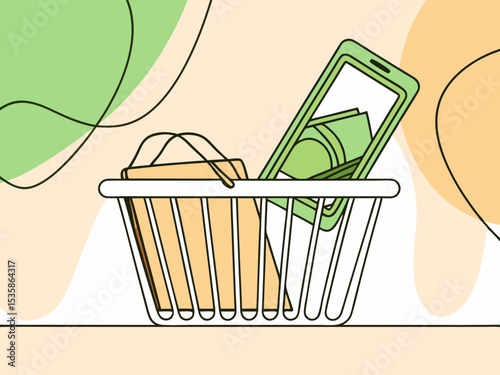 Online grocery shopping, mobile payment, pastel colors, for websites