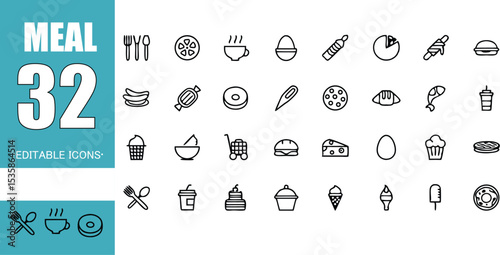 Meal food icon set vector outline illustration design collection editable icons restaurant menu breakfast lunch