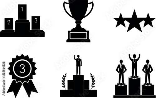 Achievement awards and success podiums silhouette vector illustration