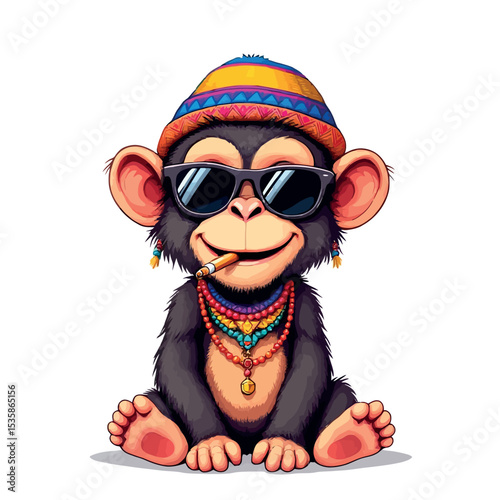 Vsai cool chimpanzee wearing sunglasses and smoking a cigarette