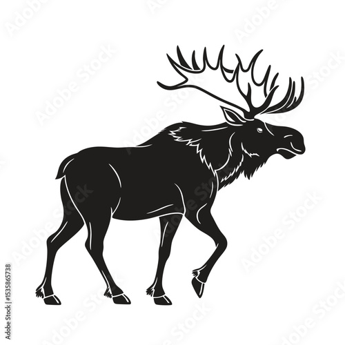 Majestic Bull Moose Silhouette Vector | North American Wildlife Icon | Large Antlered Animal Graphic