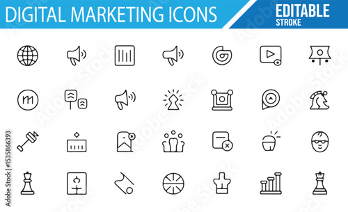 Business and Marketing Analytics Icons for Digital Strategy and Social Media Design

